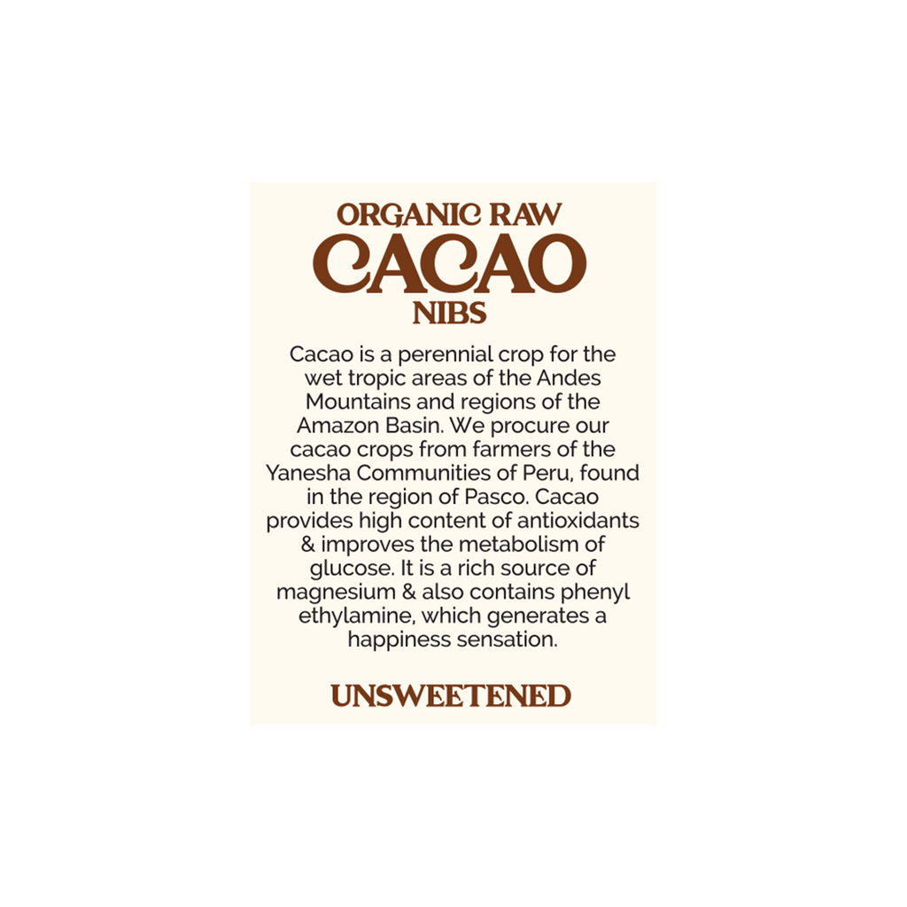 Organic Peruvian Raw Cacao Nibs (Unsweetened)